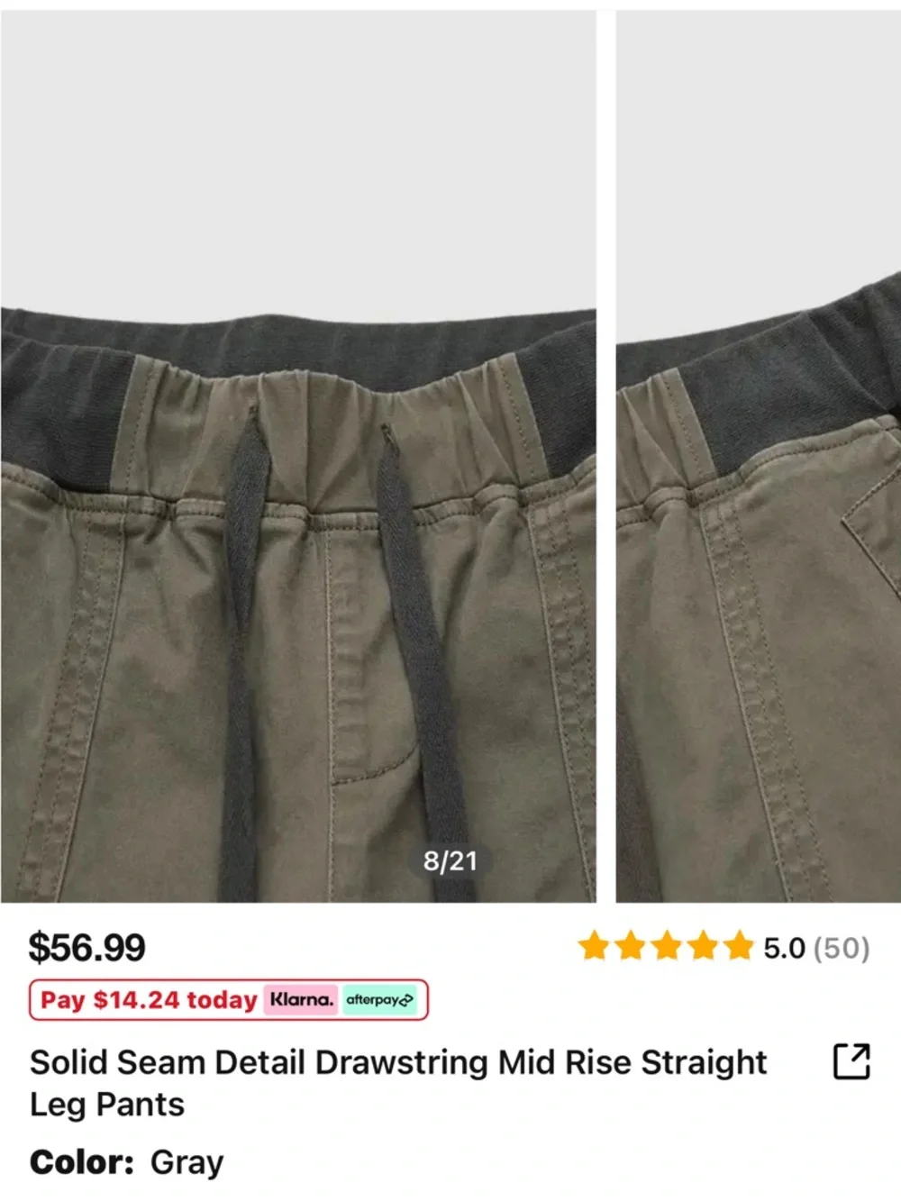 Flamingals Solid Seam Detail Drawstring Mid Rise Straight Leg Pants Size XS - Picture 6 of 11